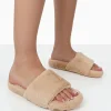 Public Desire Namaste Beige Fluffy Faux Fur Slippers Shop