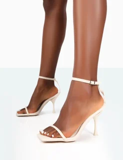 Public Desire Narla Pu Strappy Barely There High Heels Ecru Sale