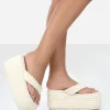 Public Desire Nell Ecru Terry Towelling Platform Wedge Flip Flop Sandals White Cheap