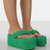 Public Desire Nell Green Terry Towelling Platform Wedge Flip Flop Sandals Cheap