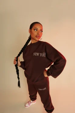 Public Desire New York Oversized Sweatshirt Chocolate Clearance