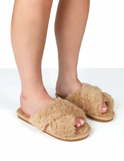 Public Desire Nightcap Cross Strap Slippers Beige Best