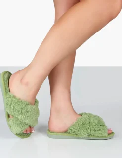 Public Desire Nightcap Cross Strap Slippers Green Cheap