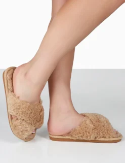 Public Desire Nightcap Cross Strap Slippers Beige Best