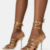 Public Desire Nobu Lace Up Round Toe Perspex Stiletto Heels Gold Discount