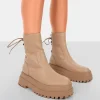 Public Desire Noelle Platform Chunky Sole Lace Up Detail Ankle Boots Camel Fashion