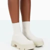 Public Desire Nola Knit Platform Chunky Sole Ankle Boots Ecru Clearance