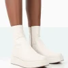 Public Desire Not Okay Pu Chunky Sole Platform Sock Ankle Boots Ecru Cheap