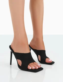 Public Desire Novee Lycra Cut Out Heeled Mules Black Shop