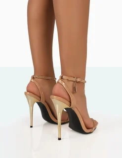 Public Desire Obsession Patent Chain Detail Stiletto Heels Nude Best Sale