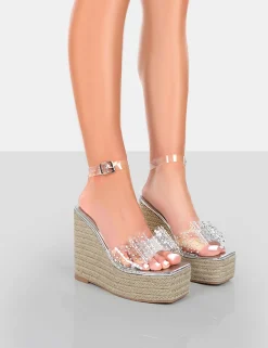 Public Desire Ocean Beach Patent Bow Platform Wedge Heels Nude Best Sale