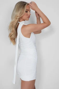 Public Desire One Shoulder Ruched Mini Dress With Scarf White Clearance