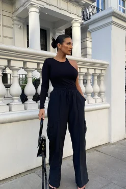 Public Desire One Sleeve Asymmetric Bodysuit Black Cheap