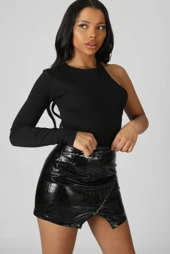 Public Desire One Sleeve Asymmetric Bodysuit Black Cheap