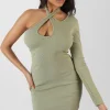 Public Desire One Sleeve Cross Strap Asymmetric Mini Dress Sage Flash Sale