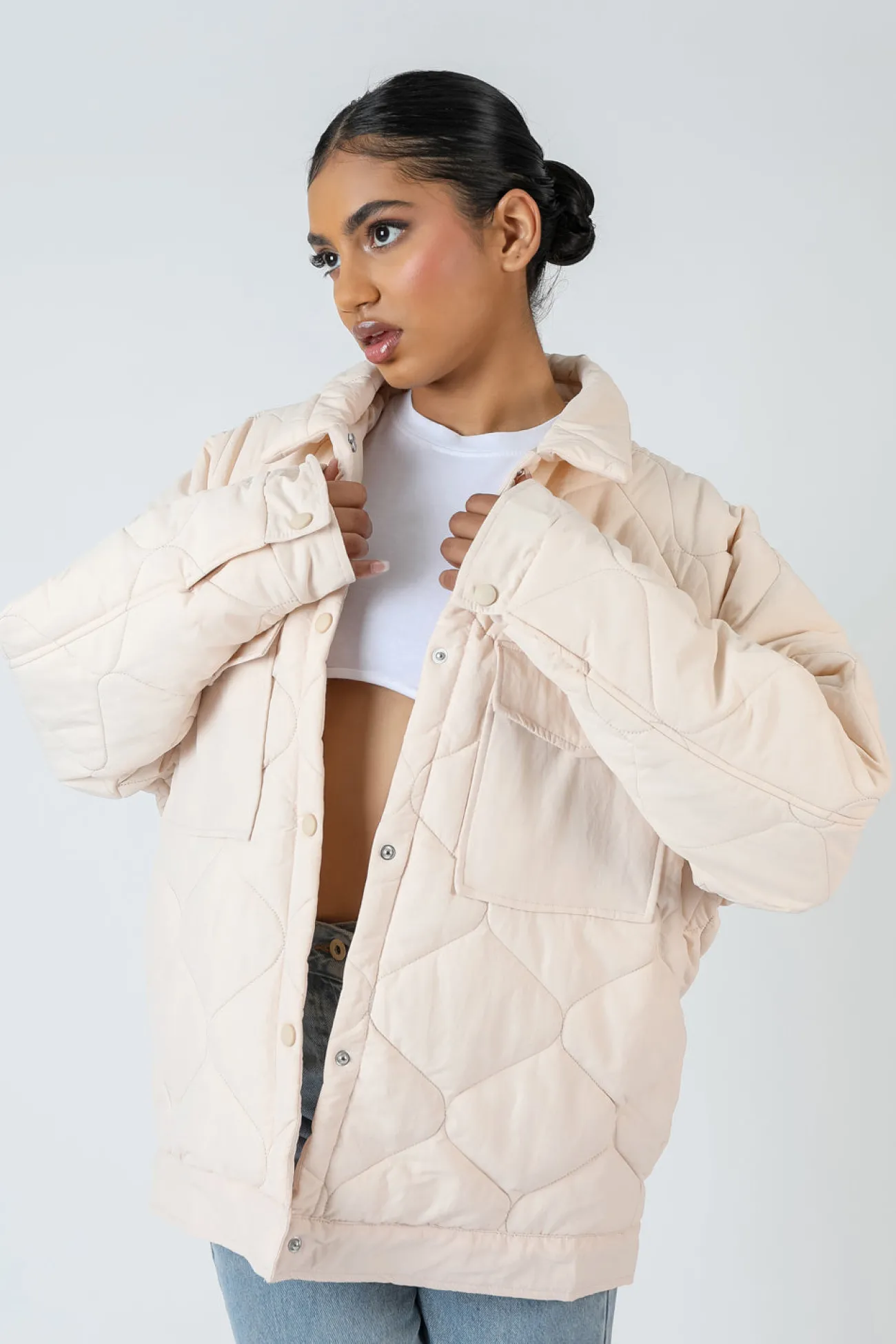 Public Desire Onion Quilt Shacket Ecru Outlet