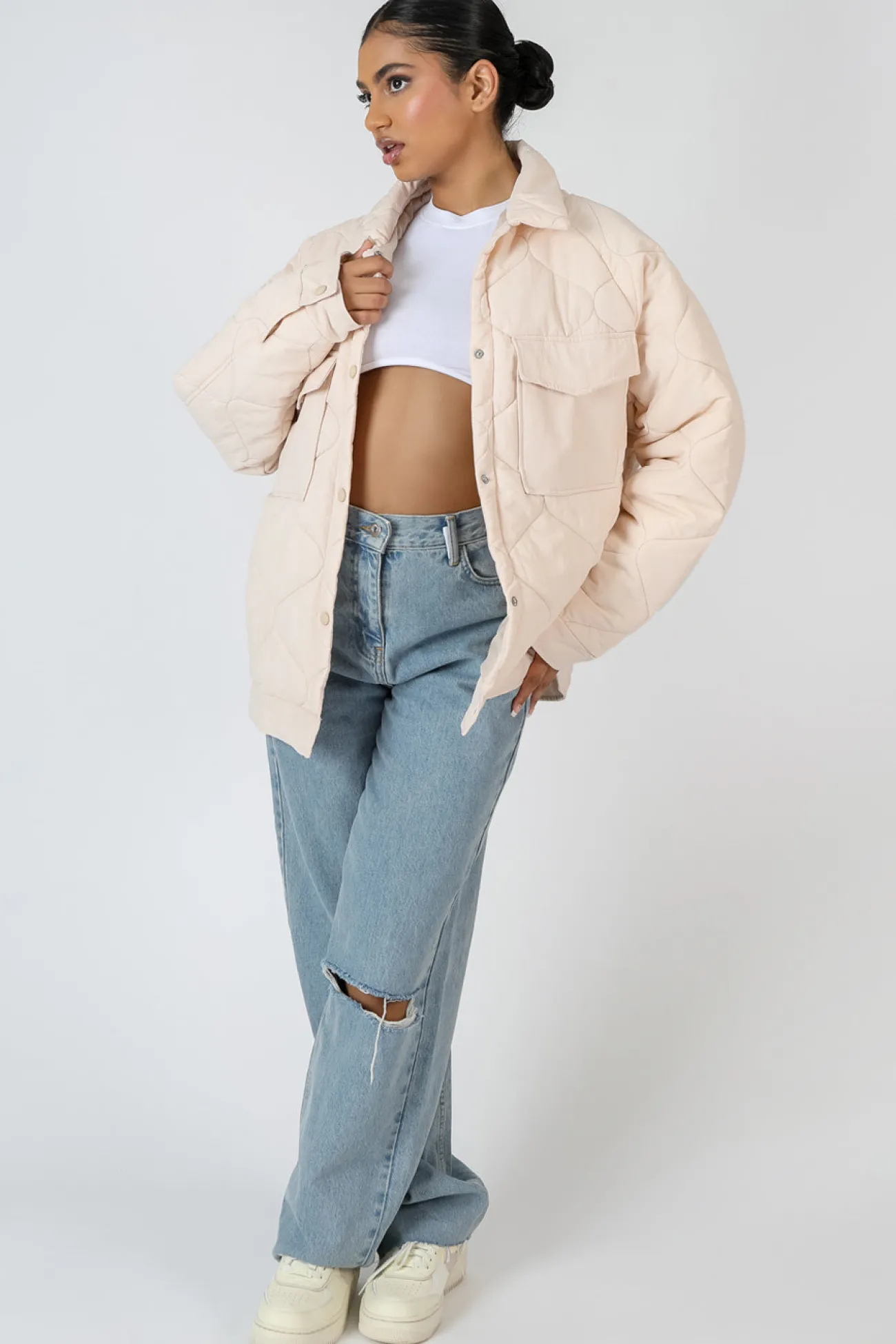 Public Desire Onion Quilt Shacket Ecru Outlet