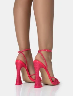 Public Desire Opulence Hot Pu Diamante Strappy Square Toe Flared Block Heels Pink Cheap