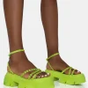 Public Desire Orbit Diamante Strappy Chunky Platform Sole Sandals Lime Hot