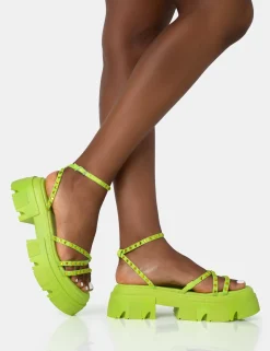 Public Desire Orbit Diamante Strappy Chunky Platform Sole Sandals Lime Hot