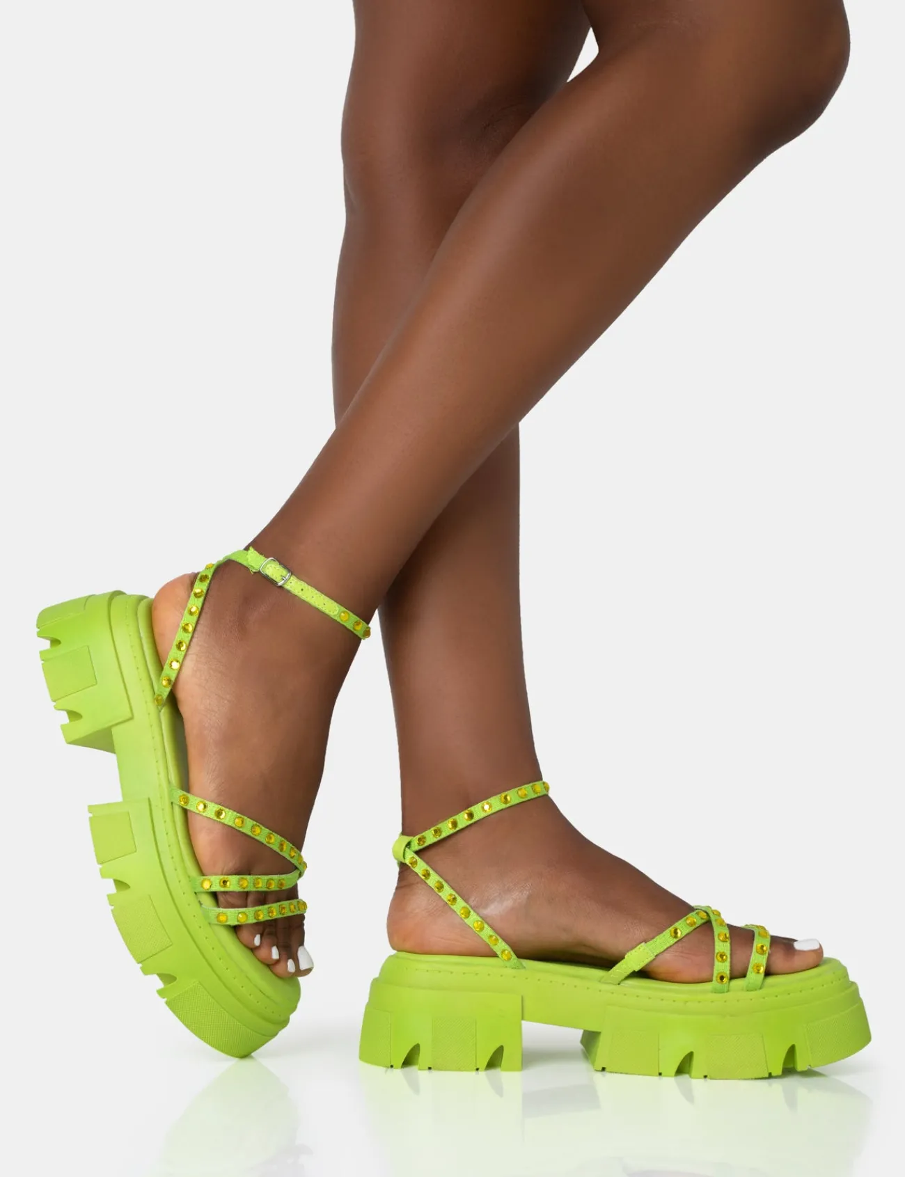 Public Desire Orbit Diamante Strappy Chunky Platform Sole Sandals Lime Hot