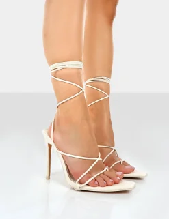Public Desire Otti Pu Lace Up Stiletto Heels Ecru Cheap