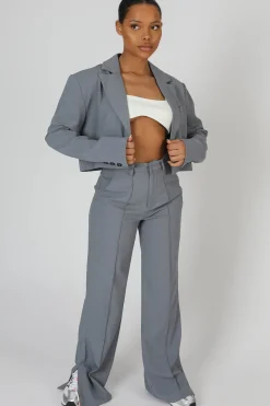 Public Desire Oversized Boxy Cropped Blazer Grey Online