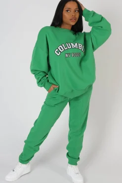 Public Desire Oversized Columbia Slogan Sweatshirt Green Discount