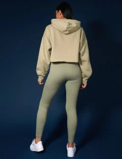 Public Desire Oversized Cropped Light Sweat Hoodie Khaki Discount