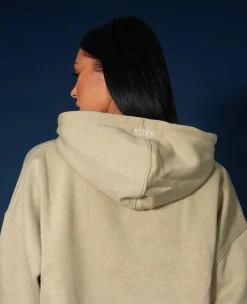 Public Desire Oversized Cropped Light Sweat Hoodie Khaki Discount