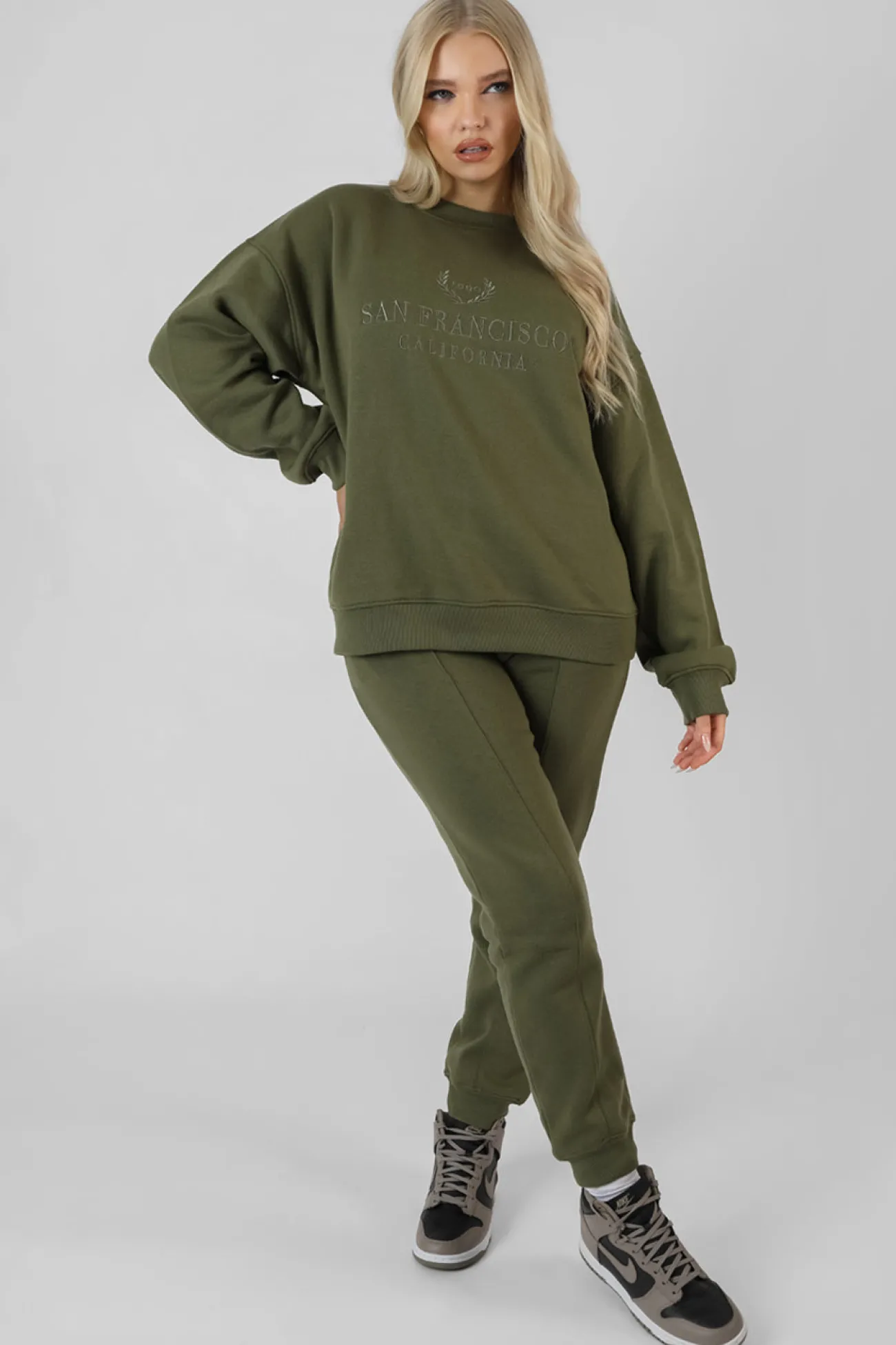 Public Desire Oversized Embroidered Sweatshirt Khaki Store