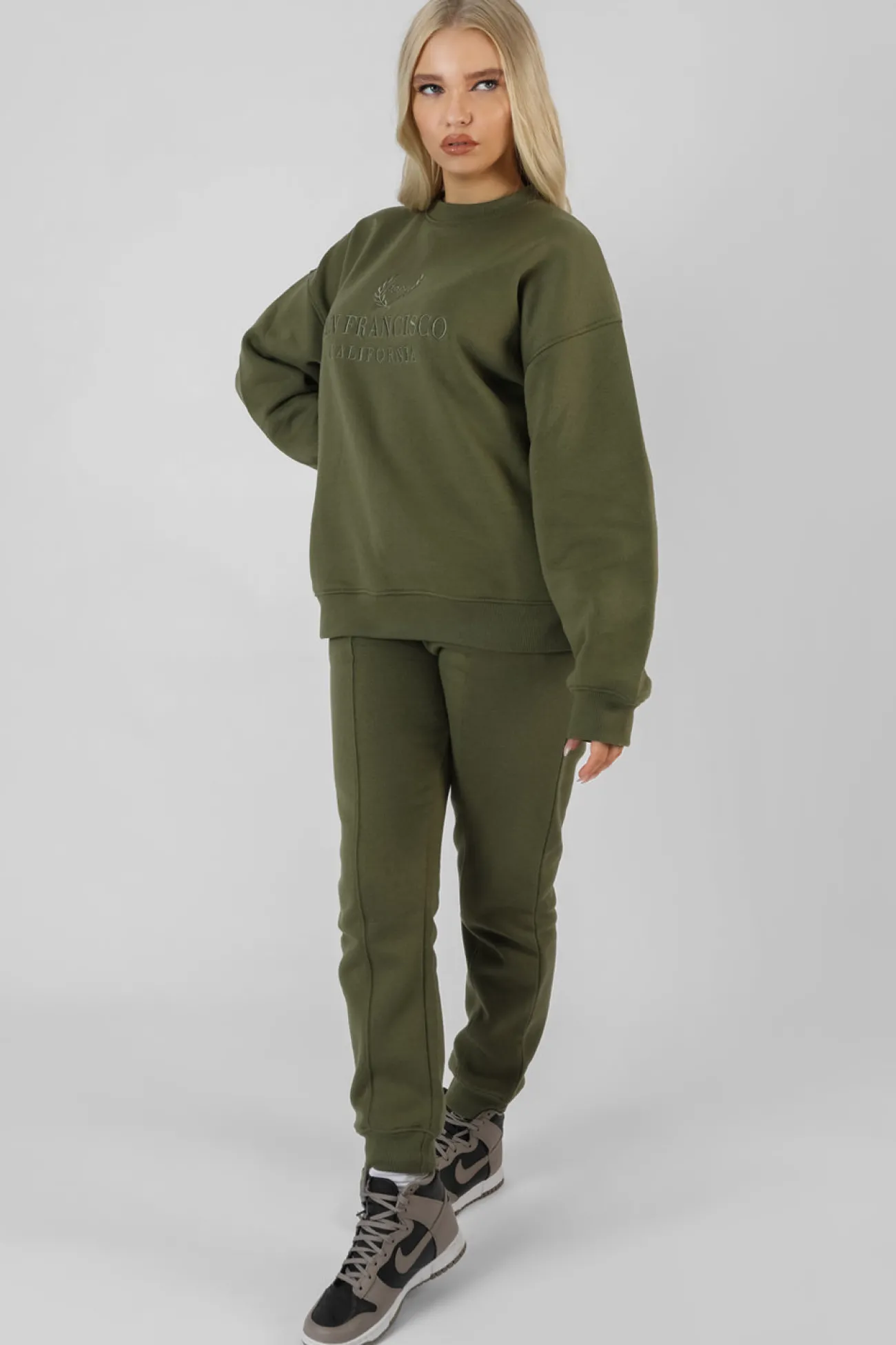 Public Desire Oversized Embroidered Sweatshirt Khaki Store