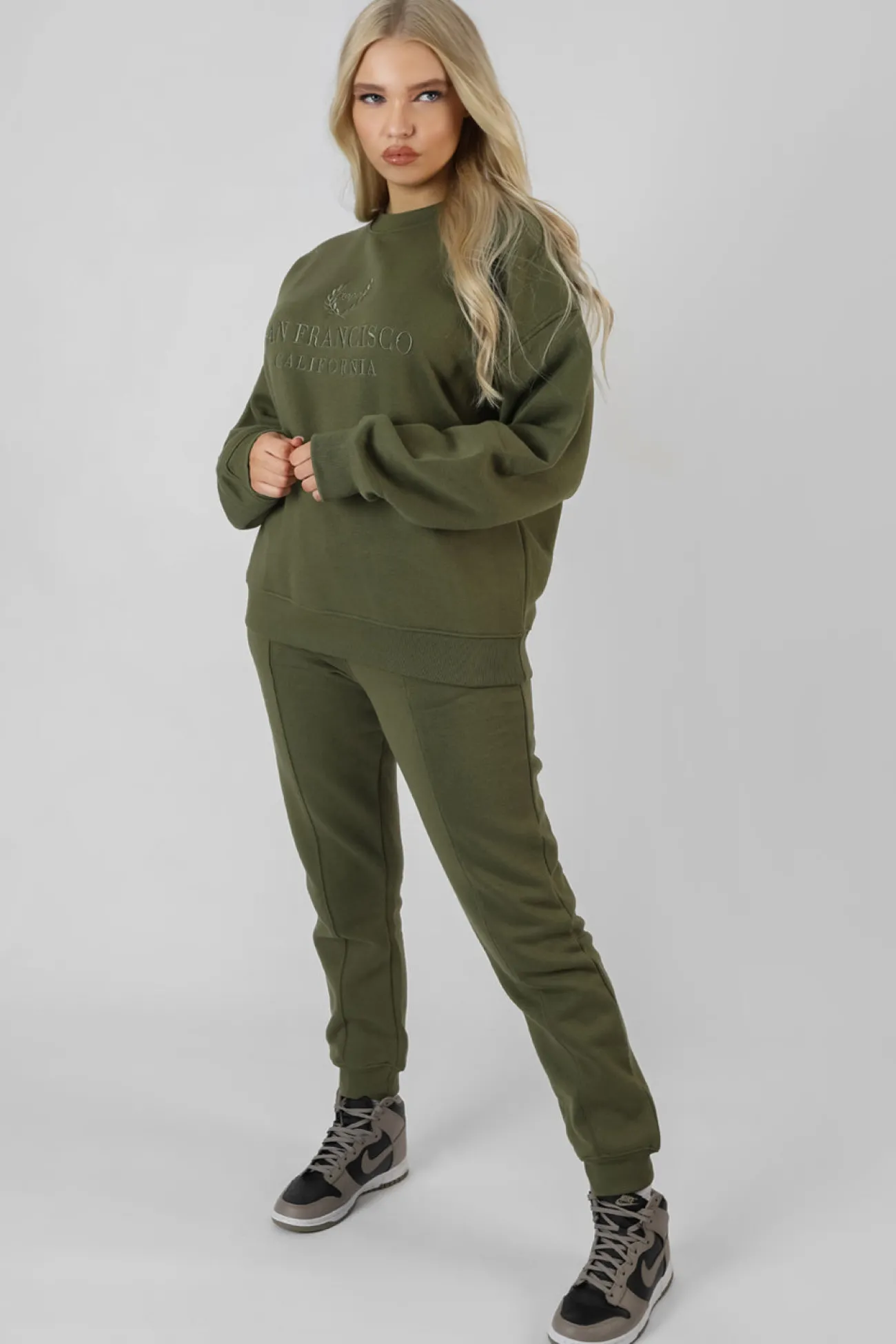 Public Desire Oversized Embroidered Sweatshirt Khaki Store