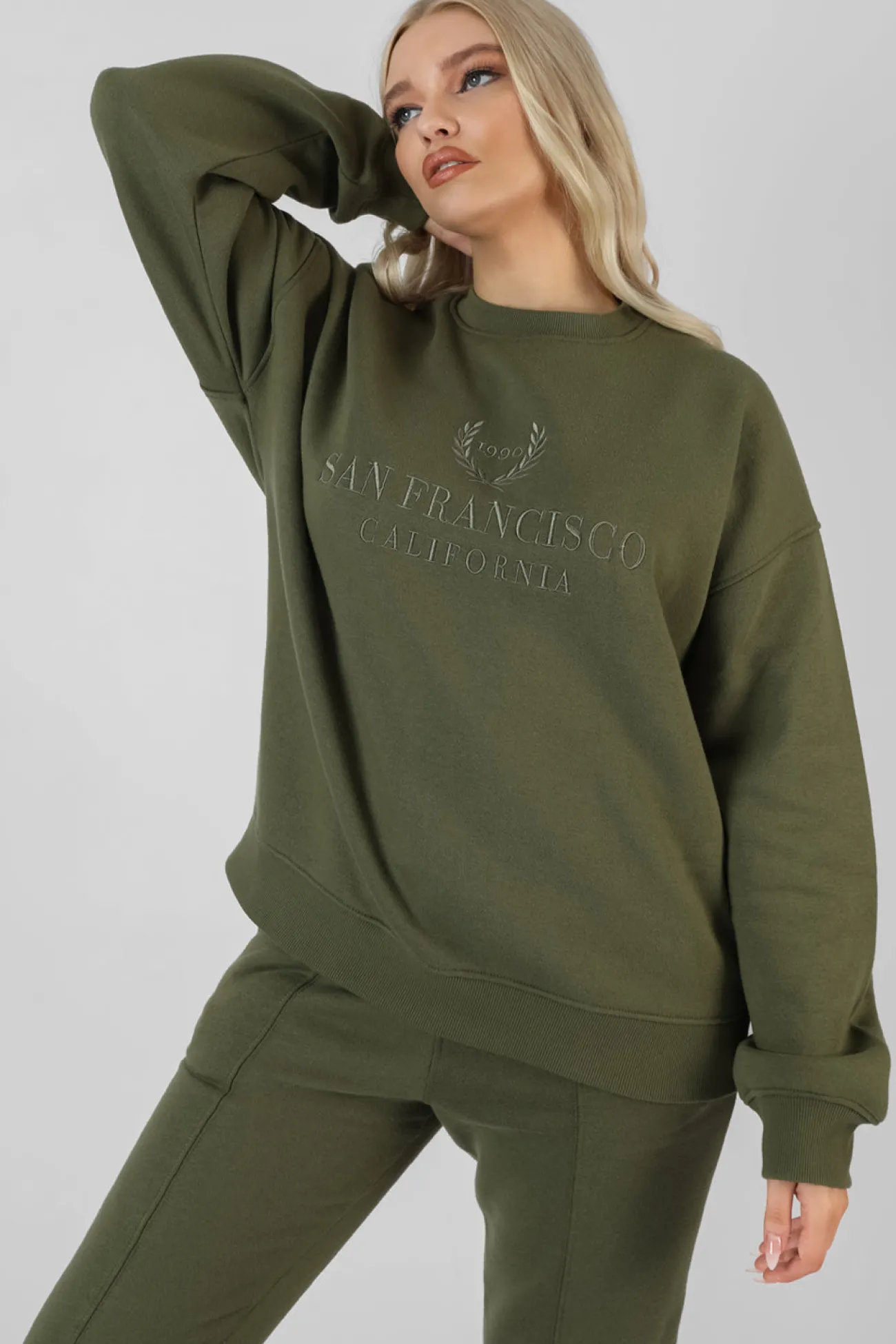 Public Desire Oversized Embroidered Sweatshirt Khaki Store