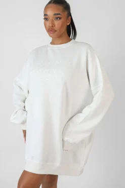 Public Desire Oversized Embroidered Tonal Sweatshirt Dress Ecru Outlet