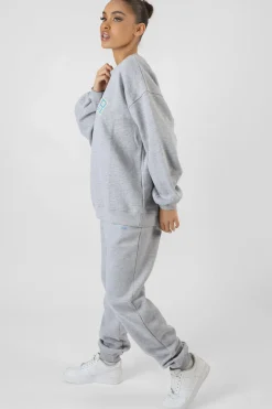 Public Desire Oversized Fit Denver Print Seam Detail Joggers Grey New