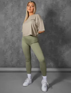 Public Desire Oversized Fit Qr Detail Cropped T-Shirt Elm Khaki Best