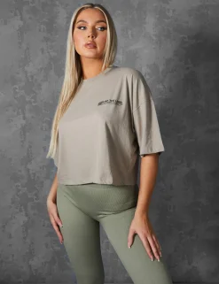 Public Desire Oversized Fit Qr Detail Cropped T-Shirt Elm Khaki Best