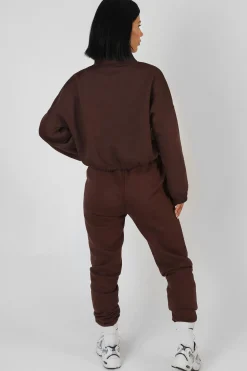 Public Desire Oversized Fit Seam Front 90S Joggers Chocolate Sale