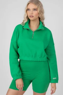Public Desire Oversized Half Zip Gathered Hem Sweat Green Cheap