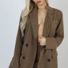 Public Desire Oversized Longline Double Breasted Pocket Detail Blazer Mushroom Best Sale