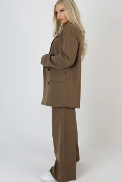 Public Desire Oversized Longline Double Breasted Pocket Detail Blazer Mushroom Best Sale