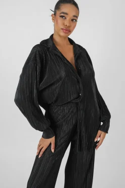 Public Desire Oversized Plisse Shirt Black Fashion