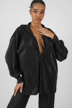 Public Desire Oversized Plisse Shirt Black Fashion