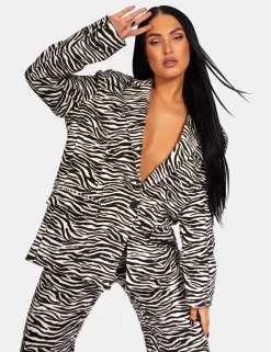 Public Desire Oversized Relaxed Blazer Zebra Fashion