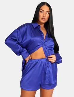 Public Desire Oversized Satin Shirt Purple Flash Sale