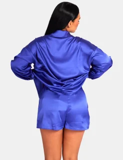 Public Desire Oversized Satin Shirt Purple Flash Sale