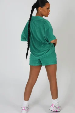 Public Desire Oversized Short Sleeve Towelling Shirt Green Cheap