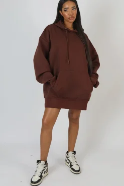 Public Desire Oversized Sweat Hoodie Dress Chocolate Online