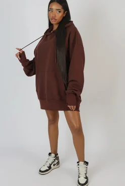 Public Desire Oversized Sweat Hoodie Dress Chocolate Online